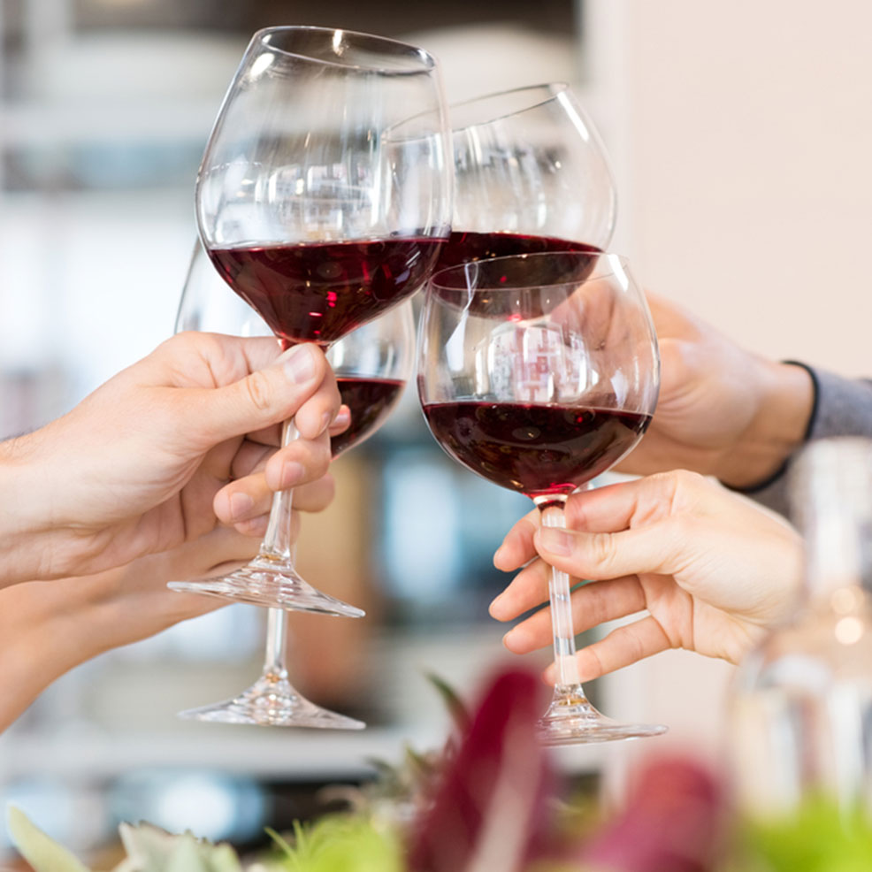 join our club image - hands with wine glasses raised in toast
