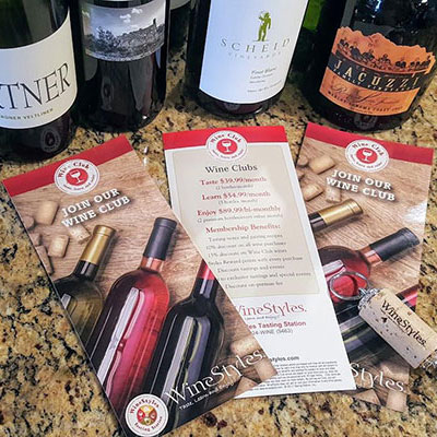 Wine Club brochure with wine bottles