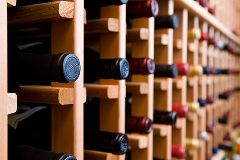 Wine bottles in rack